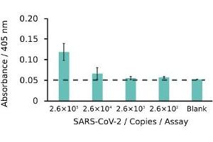 Because a SARS-CoV-2 virus contains single-stranded RNA, the RNA copies on the x-axis correspond to the number of virions.