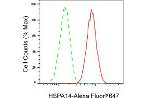 Flow cytometric analysis of HSPA14 expression in HAP-1 cells using HSPA14 antibody (ABIN7798850), 1:2,000).