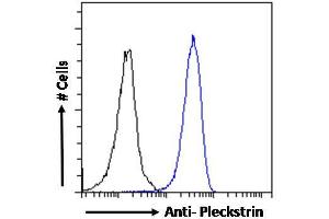 ABIN185127 Flow cytometric analysis of paraformaldehyde fixed HeLa cells (blue line), permeabilized with 0. (Pleckstrin Antikörper  (C-Term))