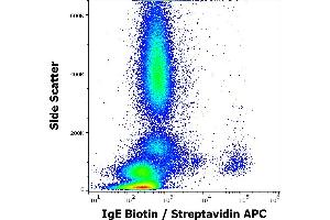 Flow cytometry surface staining pattern of human peripheral whole blood stained using anti-human IgE (BE5) Biotin antibody (concentration in sample 4 μg/mL) Streptavidin APC.