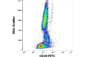 Flow cytometry surface staining pattern of human peripheral whole blood stained using anti-human CD39 (TU66) FITC antibody (4 μL reagent / 100 μL of peripheral whole blood). (CD39 Antikörper  (FITC))