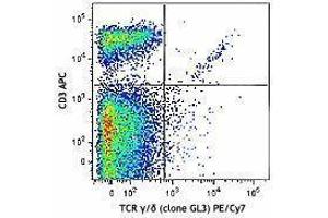 Flow Cytometry (FACS) image for anti-T-Cell Receptor gamma/delta (TCR gamma/delta) antibody (PE-Cy7) (ABIN2659606) (TCR gamma/delta Antikörper  (PE-Cy7))