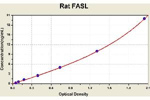 Diagramm of the ELISA kit to detect Rat FASLwith the optical density on the x-axis and the concentration on the y-axis.