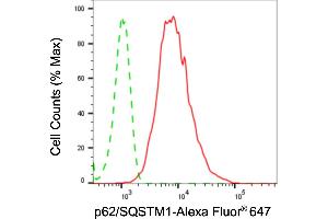 Flow cytometric analysis of p62/SQSTM1 expression in HepG2 cells using p62/SQSTM1 antibody (ABIN7800299), 1:2,000).