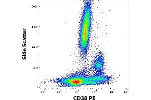 Flow cytometry surface staining pattern of human peripheral whole blood stained using anti-human CD38 (HIT2) PE antibody (20 μL reagent / 100 μL of peripheral whole blood). (CD38 Antikörper  (PE))