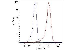 Intracellular Flow Cytometry analysis Intracellular flow cytometry analysis of cytokeratin expression in HeLa human cervix carcinoma cell line using anti-Cytokeratin 18 () FITC. (Cytokeratin 18 Antikörper  (Biotin))