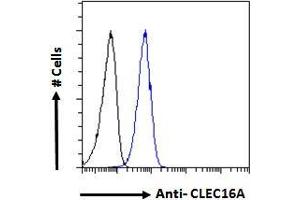ABIN238572 Flow cytometric analysis of paraformaldehyde fixed A549 cells (blue line), permeabilized with 0.
