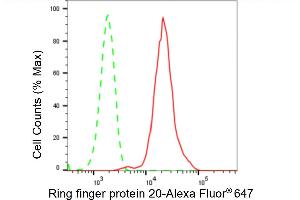 Flow cytometric analysis of Ring finger protein 20 expression in HepG2 cells using Ring finger protein 20 antibody (ABIN7800247), 1:2,000). (Rekombinanter RNF20 Antikörper)