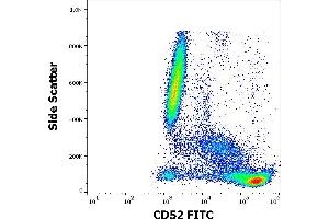 Flow cytometry surface staining pattern of human peripheral whole blood stained using anti-human CD52 (4C8) FITC antibody (4 μL reagent / 100 μL of peripheral whole blood). (CD52 Antikörper  (FITC))