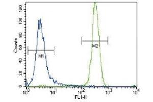 CSF1R antibody flow cytometric analysis of NCI-H460 cells (right histogram) compared to a negative control (left histogram). (CSF1R Antikörper  (AA 940-971))