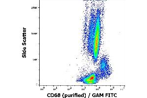 Flow cytometry intracellular staining pattern of human peripheral blood stained using anti-human CD68 (Y1/82A) purified antibody (concentration in sample 2 μg/mL) GAM FITC. (CD68 Antikörper)