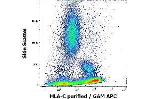 Flow cytometry surface staining pattern of human peripheral whole blood stained using anti-human HLA-C (DT-9) purified antibody (concentration in sample 1,7 μg/mL, GAM APC). (HLA-C Antikörper)