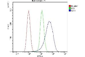 Flow Cytometry analysis of Hela cells using anti-IGF1 antibody (ABIN7601895). (IGF1 Antikörper  (AA 50-118))