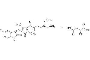 Chemical structure of Sunitinib malate , a VEGFR, PDGFR kinase inhibitor.