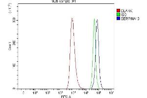 Flow Cytometry analysis of HEL cells using anti-ZPI/SERPINA10 antibody (ABIN7599905).