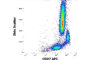 Flow cytometry surface staining pattern of human peripheral whole blood stained using anti-human CD97 (MEM-180) APC antibody (10 μL reagent / 100 μL of peripheral whole blood). (CD97 Antikörper  (APC))
