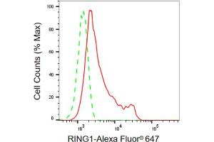 Flow cytometric analysis of RING1 expression in HepG2 cells using RING1 antibody (ABIN7800240), 1:2,000).