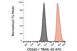 Surface staining of CD262 on CD262-transfectants with the antibody to CD262 (DR5-01-1) APC. (TNFRSF10B Antikörper  (Extracellular Domain) (APC))