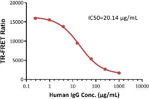 Inhibition Assay of interaction of Human FcRn and Human IgG1 antibody by Human IgG standard in a homogeneous (no wash) TR-FRET (Time-Resolved Fluorescence Resonance Energy Transfer) competition assay, with a typical IC50 of 20.