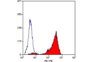 Staining of human peripheral blood lymphocytes with MOUSE ANTI HUMAN CD44:RPE (ABIN119704). (CD44 Antikörper  (PE))