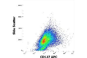 Flow cytometry surface staining pattern of human PHA stimulated peripheral blood mononuclear cell suspension stained using anti-humam CD137 (4B4-1) APC antibody (10 μL reagent per milion cells in 100 μL of cell suspension). (CD137 Antikörper  (APC))