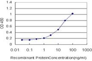 Detection limit for recombinant GST tagged EBI3 is approximately 0. (EBI3 Antikörper  (AA 129-229))