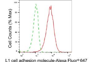Flow cytometric analysis of L1 cell adhesion molecule expression in HepG2 cells using L1 cell adhesion molecule antibody (ABIN7799218), 1:2,000).