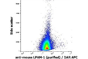 Flow cytometry surface staining pattern of murine splenocyte suspension stained using anti-mouse LPAM-1 (DATK32) purified antibody (concentration in sample 2 μg/mL) DAR APC. (ITGA4 Antikörper)