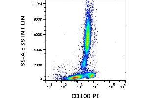 Flow cytometry analysis (surface staining) of human peripheral blood with anti-CD100 (133-1C6) PE. (SEMA4D/CD100 Antikörper  (PE))