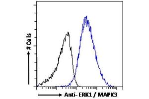 ABIN185399 Flow cytometric analysis of paraformaldehyde fixed A431 cells (blue line), permeabilized with 0. (ERK1 Antikörper  (N-Term))