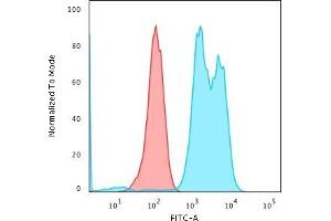 Flow Cytometric Analysis of Raji cells using CD79a Mouse Monoclonal Antibody (ZL7-4) followed by Goat anti-Mouse IgG-CF488 (Blue); Isotype Control (Red). (CD79a Antikörper)