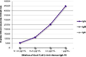 FLISA plate was coated with purified human IgG, IgM, and IgA. (Ziege anti-Human IgG Antikörper (PE))