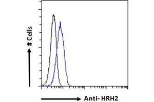 ABIN185463 Flow cytometric analysis of paraformaldehyde fixed HeLa cells (blue line), permeabilized with 0. (HRH2 Antikörper  (C-Term))