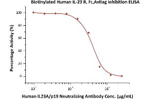 Immobilized Biotinylated Human IL-23 R, Fc,Avitag (ABIN6810042,ABIN6938853) at 5 μg/mL (100 μL/well), can bind  increasing concentrations of Human IL23A/p19 Neutralizing Antibody and 0. (IL23R Protein (AA 24-355) (Fc Tag,AVI tag,Biotin))