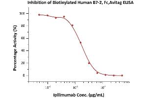 Serial dilutions of Ipilimumab were added into Human CTLA-4, Fc Tag (ABIN2180932,ABIN2180931): Biotinylated Human B7-2, Fc,Avitag (ABIN3137664,ABIN4369368) binding reactions.