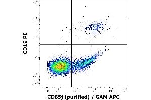 Flow cytometry multicolor surface staining of human lymphocytes stained using anti-human CD85j (GHI/75) purified antibody (concentration in sample 1 μg/mL) GAM APC and anti-human CD19 (LT19) PE antibody (20 μL reagent / 100 μL of peripheral whole blood). (LILRB1 Antikörper)