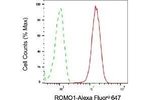 Flow cytometric analysis of ROMO1 expression in HeLa cells using ROMO1 antibody (ABIN7800150), 1:1,000). (ROMO1 Antikörper)