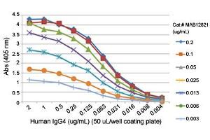 ELISA analysis of Human IgG4 monoclonal antibody, clone RM120  at the following concentrations: 0. (Kaninchen anti-Human Immunoglobulin Heavy Constant gamma 4 (G4m Marker) (IGHG4) Antikörper)