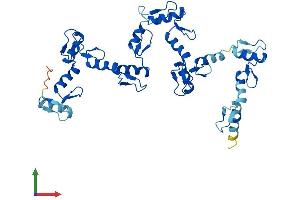 AlphaFold protein structure predicition of Human Recombinant ZNF883 Protein, UniprotID P0CG24 (ZNF883 Protein (AA 1-379) (His tag))