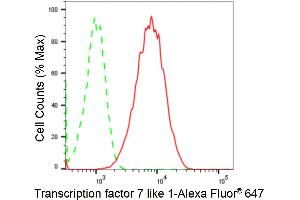 Flow cytometric analysis of Transcription factor 7 like 1 expression in HT- cells using Transcription factor 7 like 1 antibody (ABIN7800588), 1:2,000). (Rekombinanter TCF7L1 Antikörper)