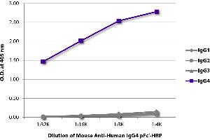 ELISA plate was coated with purified human IgG1, IgG2, IgG3, and IgG4. (Maus anti-Human IgG4 (pFc' Region) Antikörper (HRP))