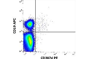 Flow cytometry multicolor surface staining of human lymphocytes stained using anti-human CD307d (A1) PE antibody (10 μL reagent / 100 μL of peripheral whole blood) and anti-human CD19 (LT19) APC antibody (4 μL reagent / 100 μL of peripheral whole blood). (FCRL4 Antikörper  (PE))