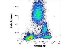 Flow cytometry surface staining pattern of human peripheral whole blood stained using anti-human CD328 (6-434) PE antibody (10 μL reagent / 100 μL of peripheral whole blood).