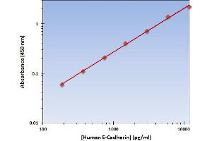 This is an example of what a typical standard curve will look like. (E-cadherin ELISA Kit)