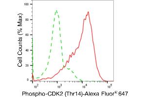 Flow cytometric analysis of Phospho-CDK2 (Thr14) expression in HAP-1 cells using Phospho-CDK2 (Thr14) antibody (ABIN7798210), 1:2,000). (Rekombinanter CDK2 Antikörper  (pThr14))