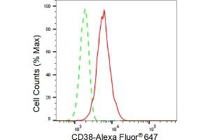 Flow cytometric analysis of CD38 expression in HT- cells using CD38 antibody (ABIN7797968), 1:2,000).