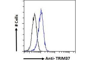 ABIN184830 Flow cytometric analysis of paraformaldehyde fixed HeLa cells (blue line), permeabilized with 0.
