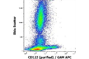 Flow cytometry surface staining pattern of human peripheral whole blood stained using anti-human CD122 (TU27) purified antibody (concentration in sample 4 μg/mL) GAM APC. (IL2 Receptor beta Antikörper)