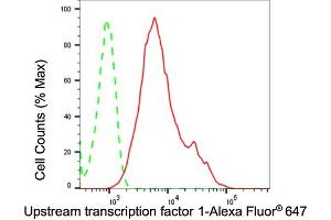 Flow cytometric analysis of Upstream transcription factor 1 expression in HepG2 cells using Upstream transcription factor 1 antibody (ABIN7800772), 1:2,000). (Rekombinanter USF1 Antikörper)