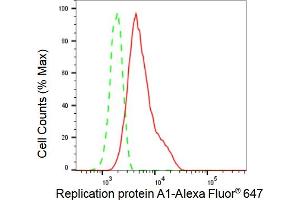 Flow cytometric analysis of Replication protein A1 expression in HepG2 cells using Replication protein A1 antibody (ABIN7800172), 1:2,000).